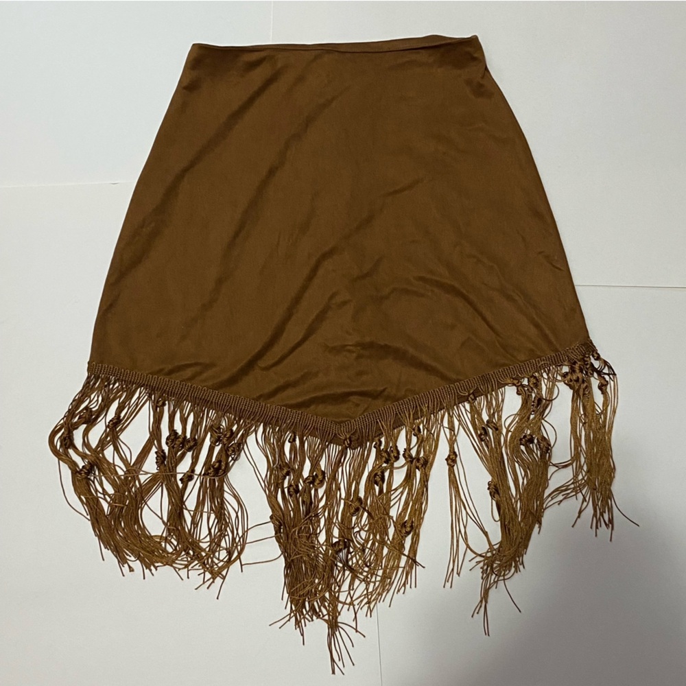 Brown Suede Asymmetrical Mini Pencil Skirt